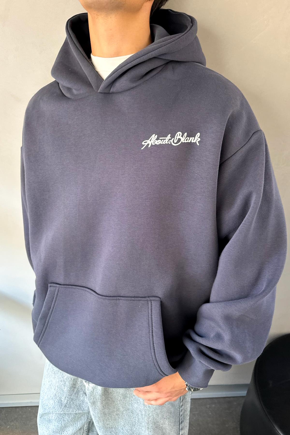About Blank Baskılı Füme Oversize Hoodie