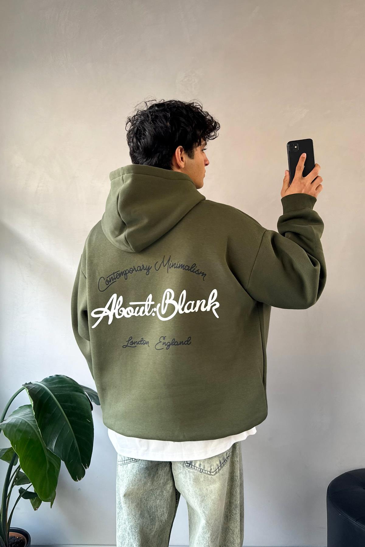 About Blank Baskılı Haki Oversize Hoodie