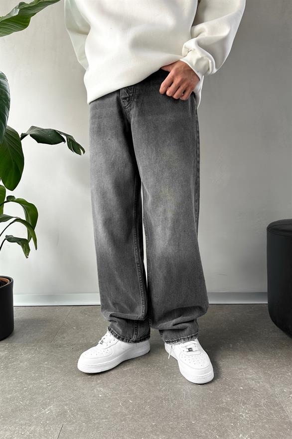 Acid Wash Basic Baggy Jean Antrasit