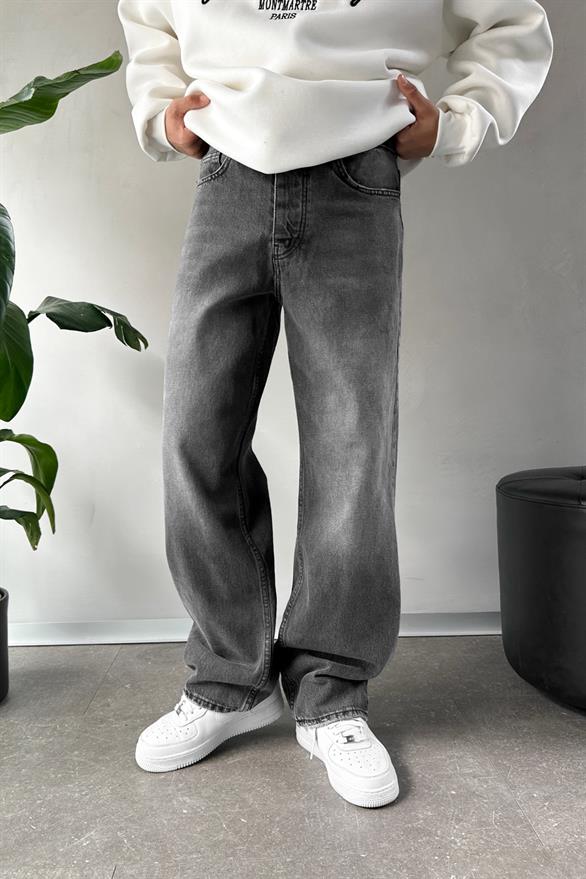 Acid Wash Basic Baggy Jean Antrasit