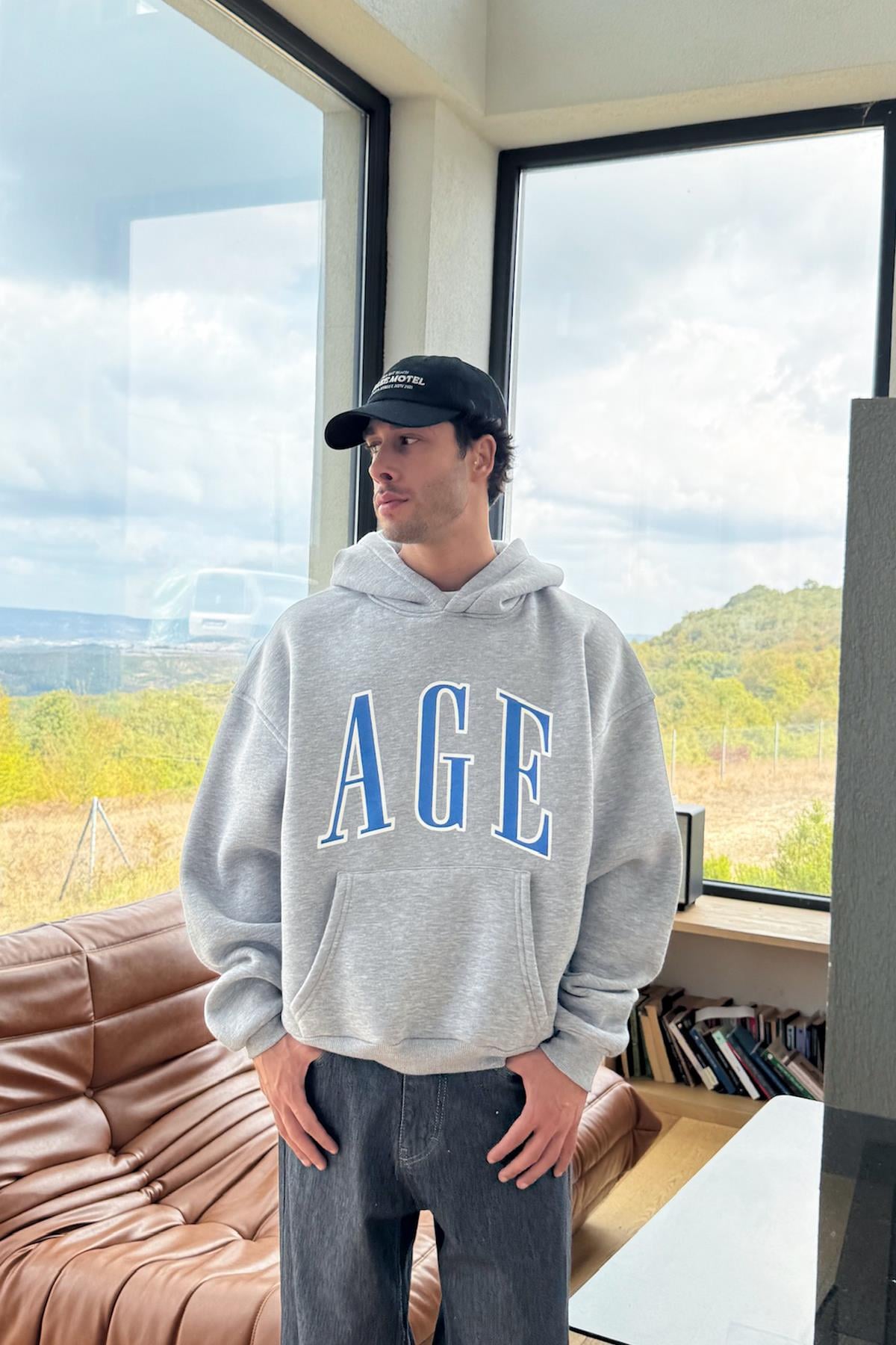Age Baskılı Hoodie Gri