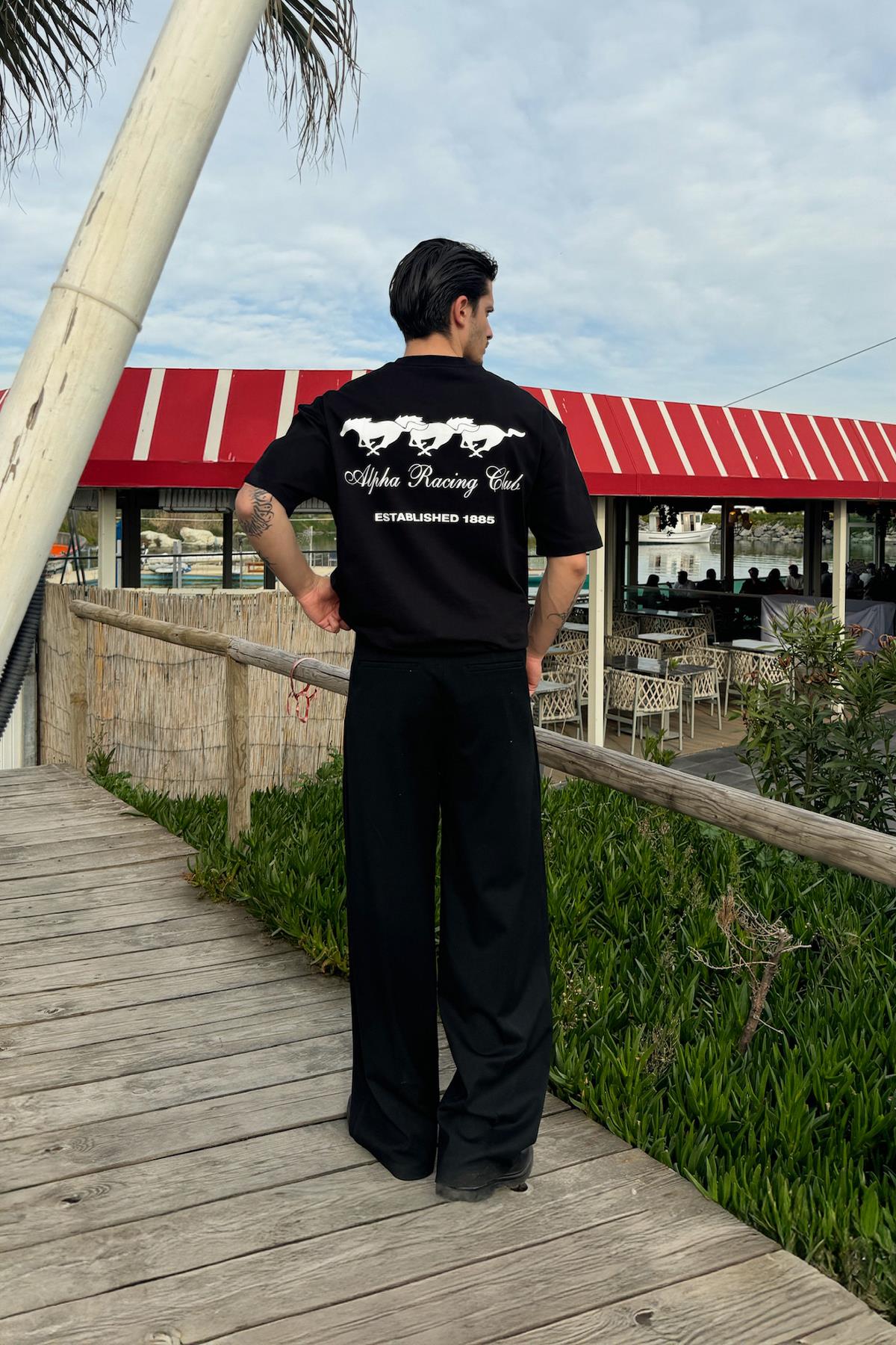 Alpha Racing Club Baskılı Siyah Tişört