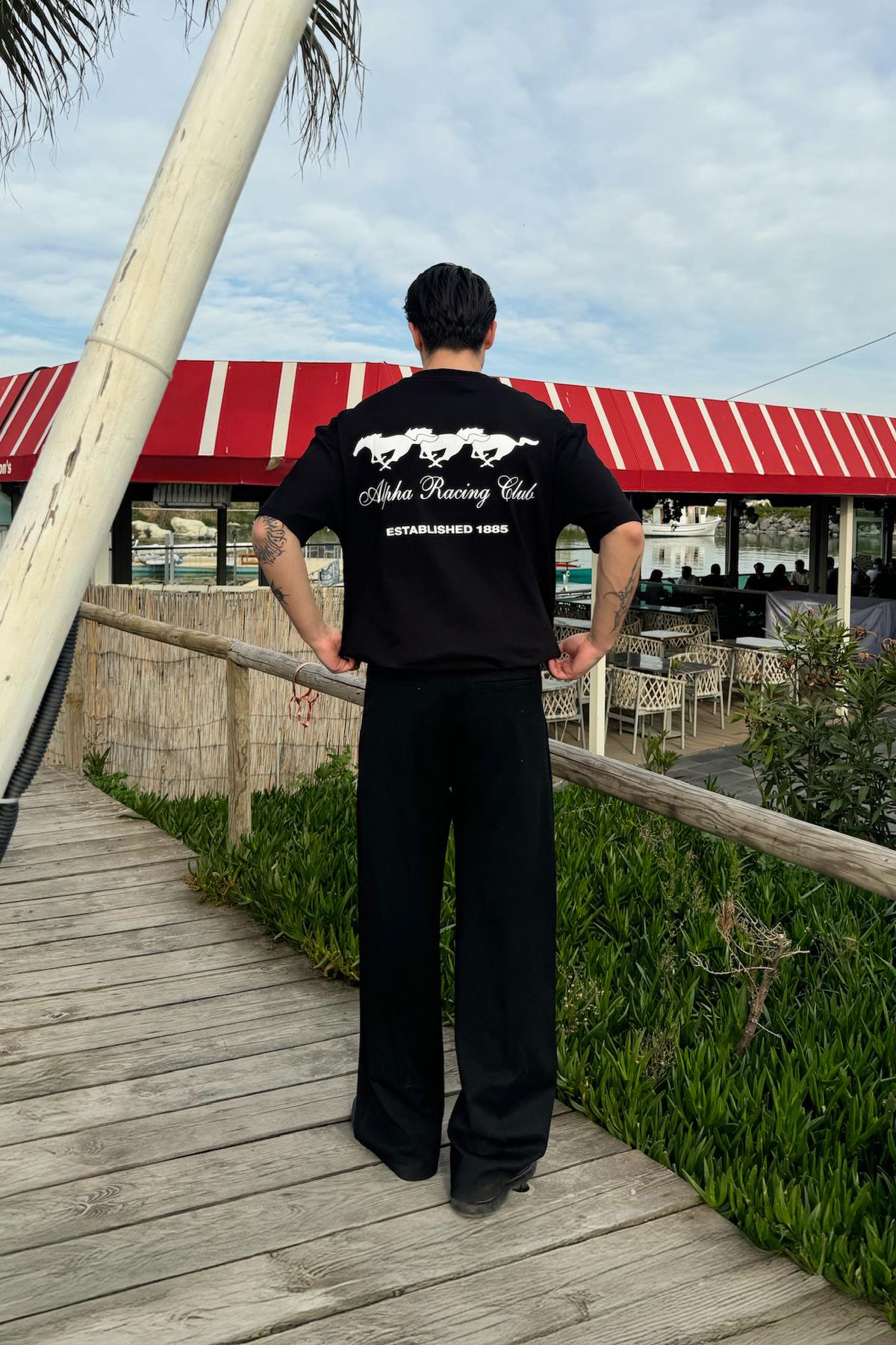 Alpha Racing Club Baskılı Siyah Tişört