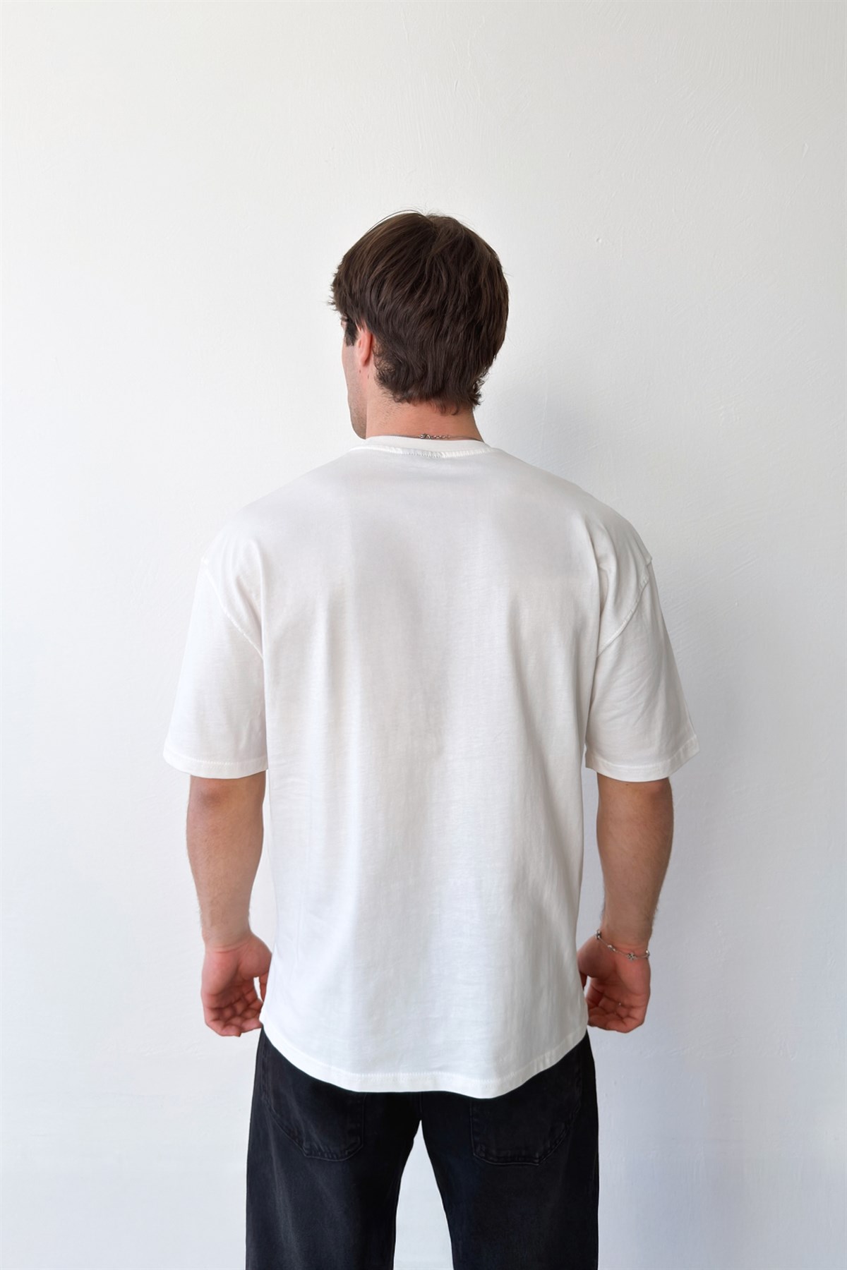 Amsterdam Bicycle Nakışlı Ekru Oversize Tişört