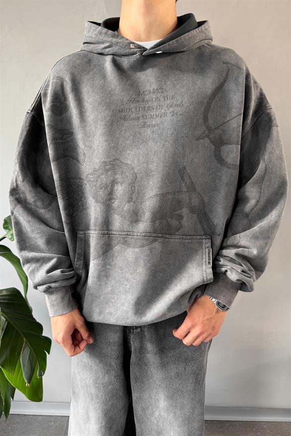 Angel Washed Baskılı Antrasit Sweatshirt