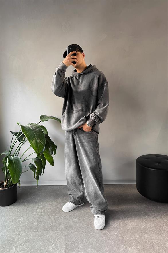 Angel Washed Baskılı Antrasit Sweatshirt