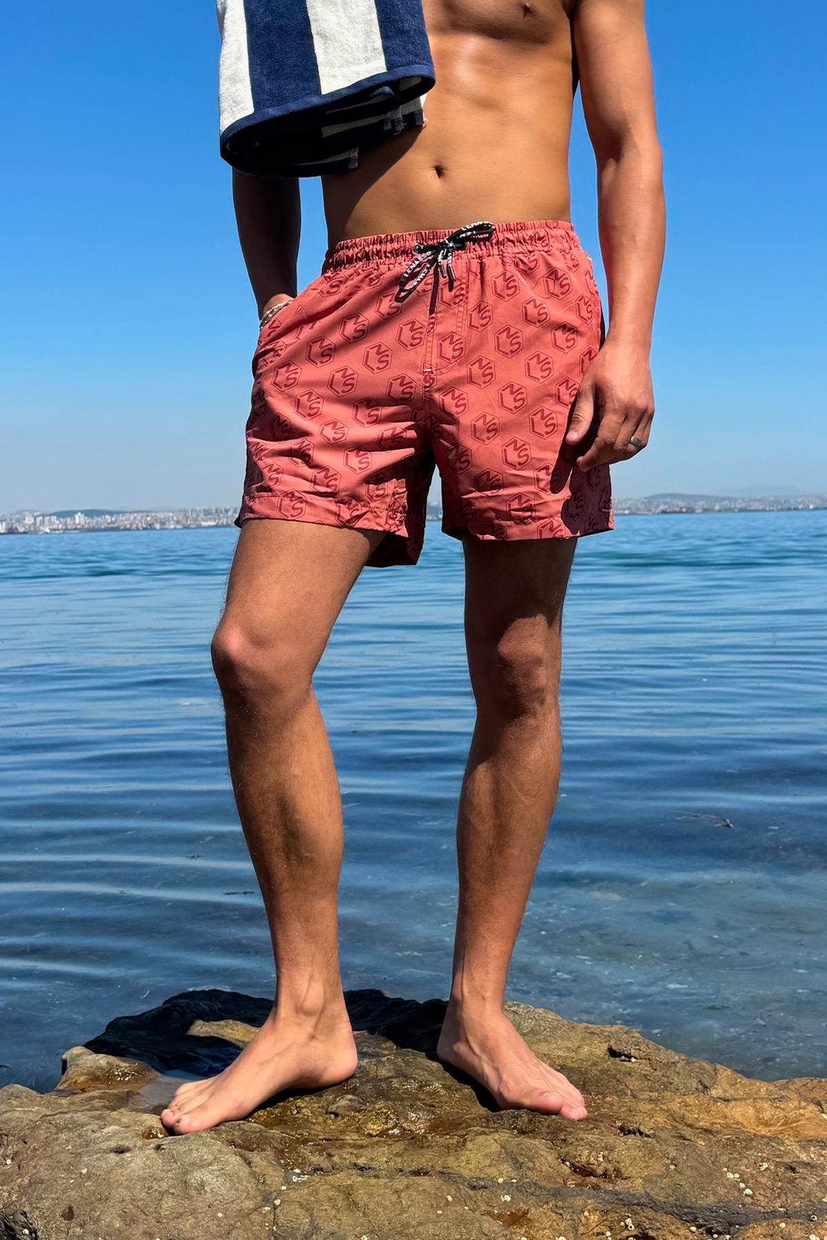 Kremit Rengi Arka Cep Detay Deniz Şort