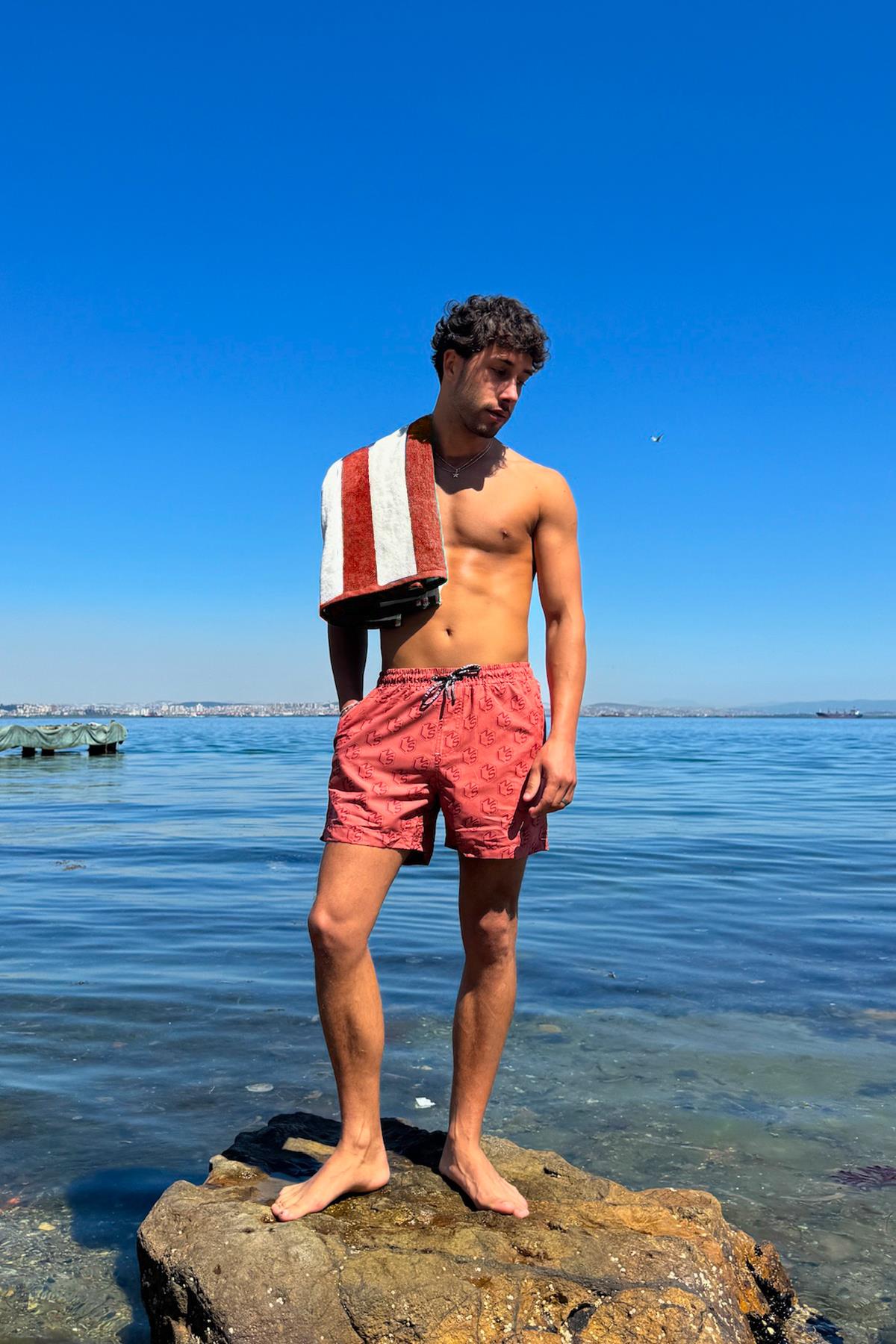 Kremit Rengi Arka Cep Detay Deniz Şort