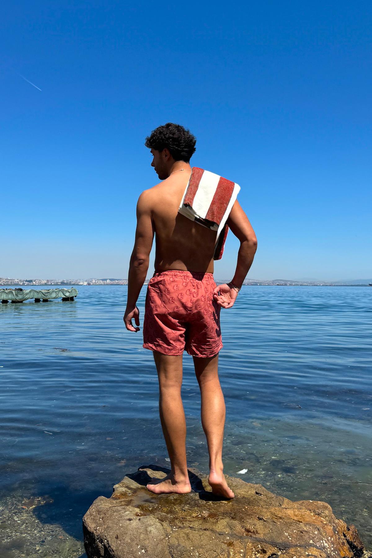 Kremit Rengi Arka Cep Detay Deniz Şort