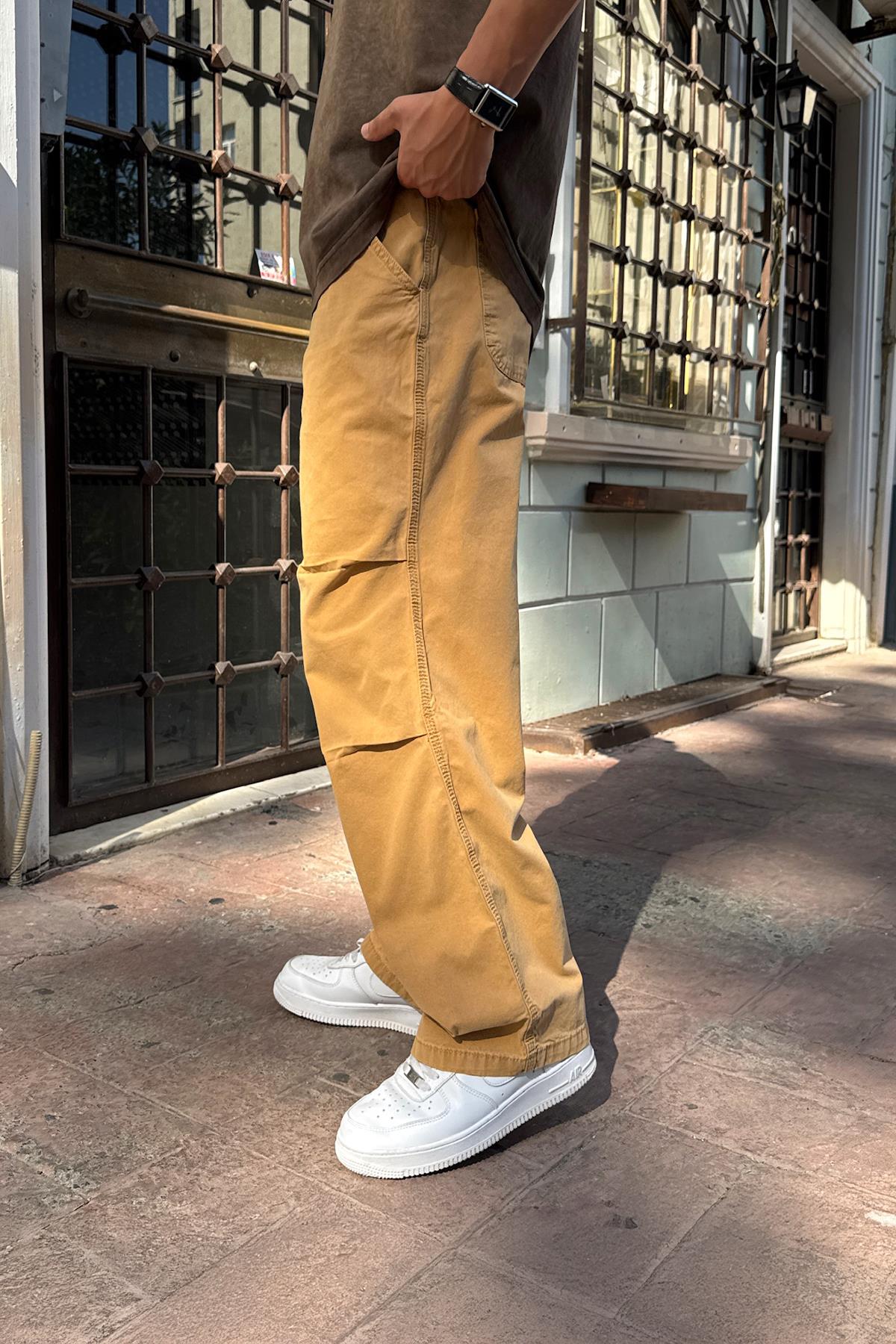 Arkası Kumaş İpi Detaylı Hardal Baggy Pantolon