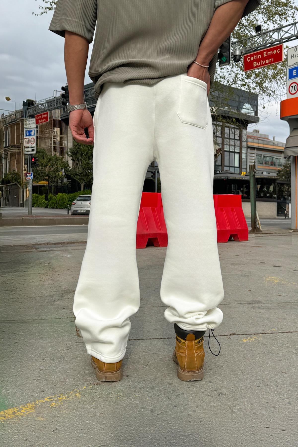 Ayarlanabilir Paça Basic Ekru Baggy Eşofman Altı