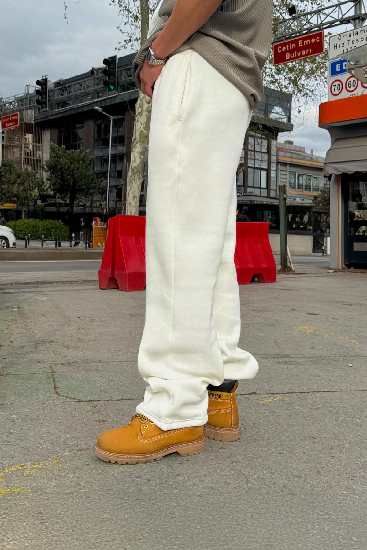 Ayarlanabilir Paça Basic Ekru Baggy Eşofman Altı