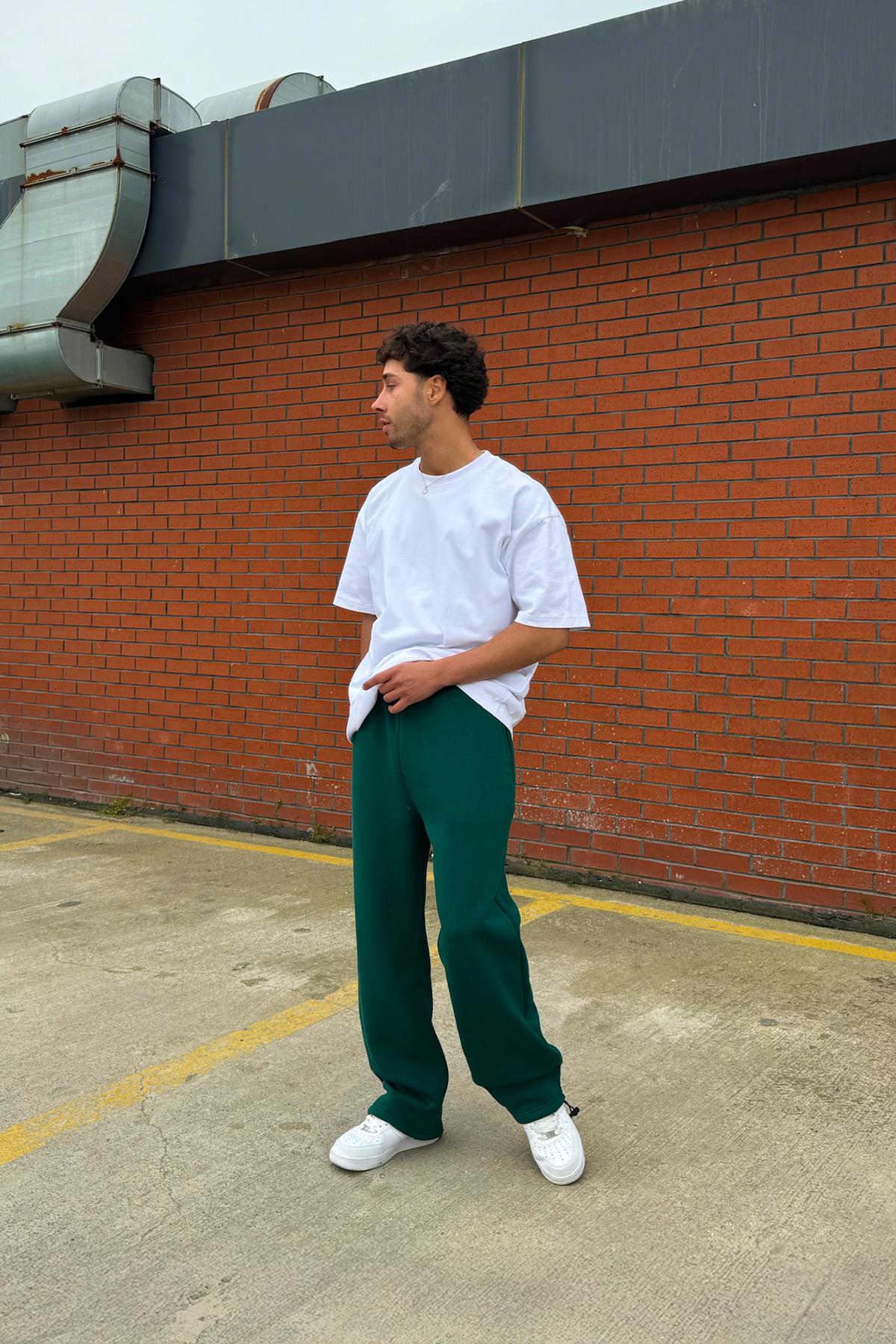 Ayarlanabilir Paça Basic Yeşil Baggy Eşofman Altı