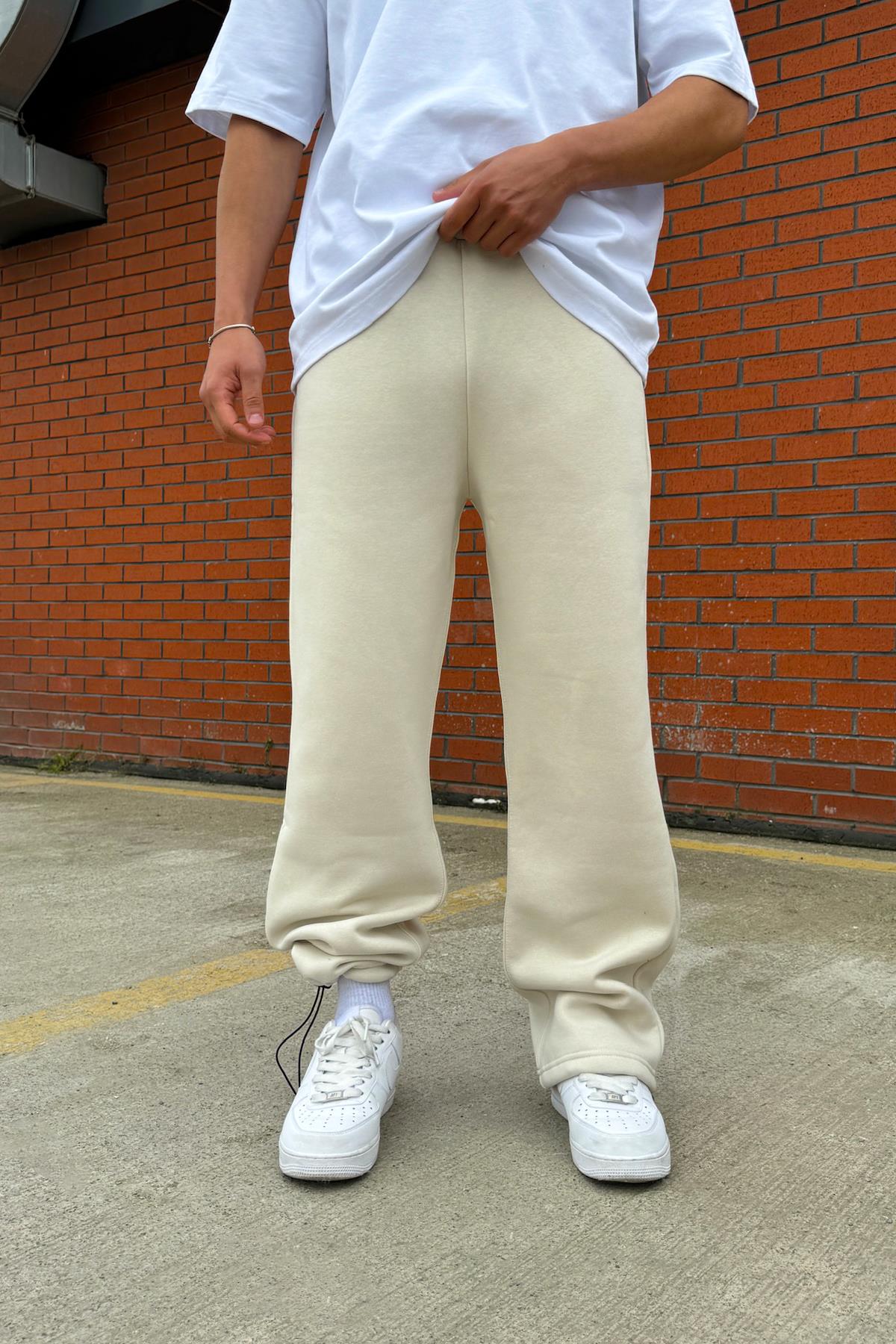 Ayarlanabilir Paça Basic Bej Baggy Eşofman Altı