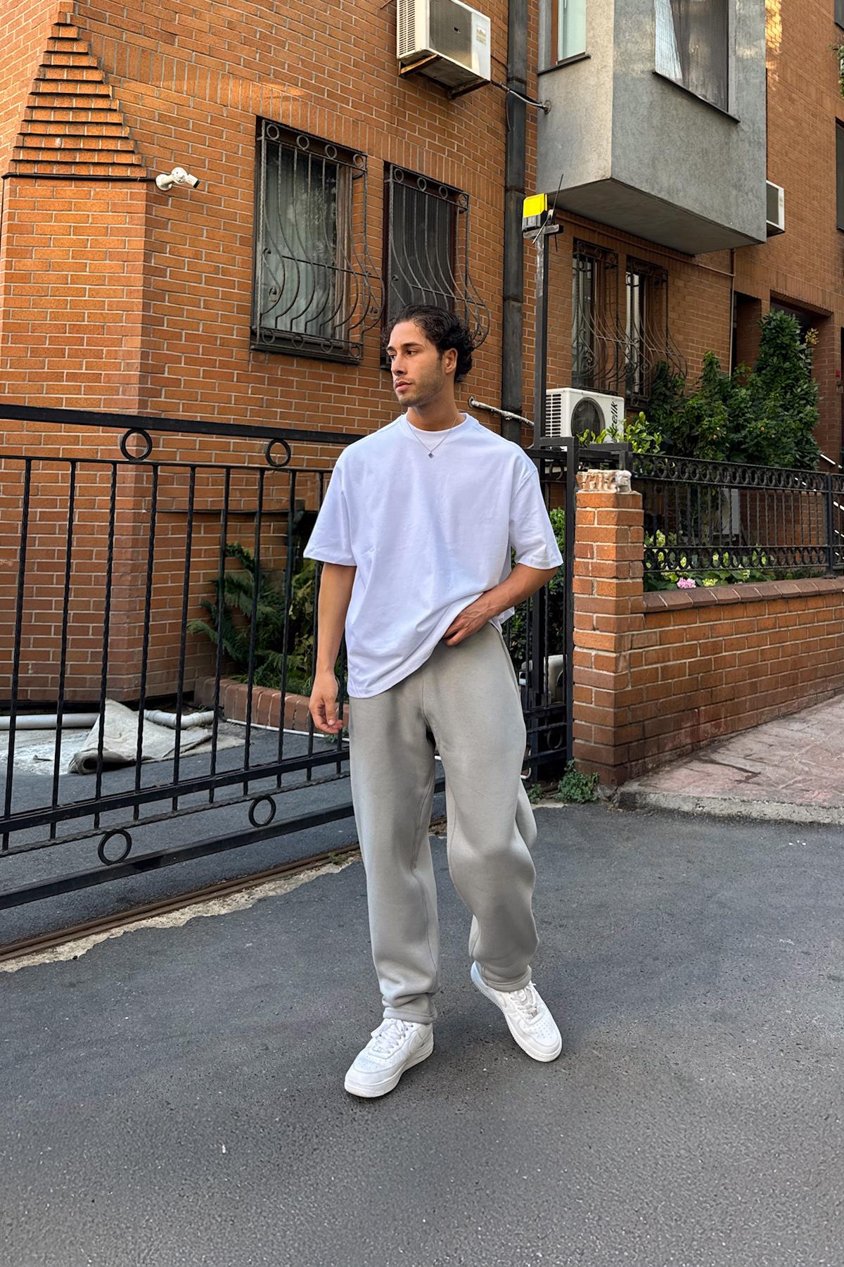 Ayarlanabilir Paça Gri Basic Baggy  Eşofman Altı