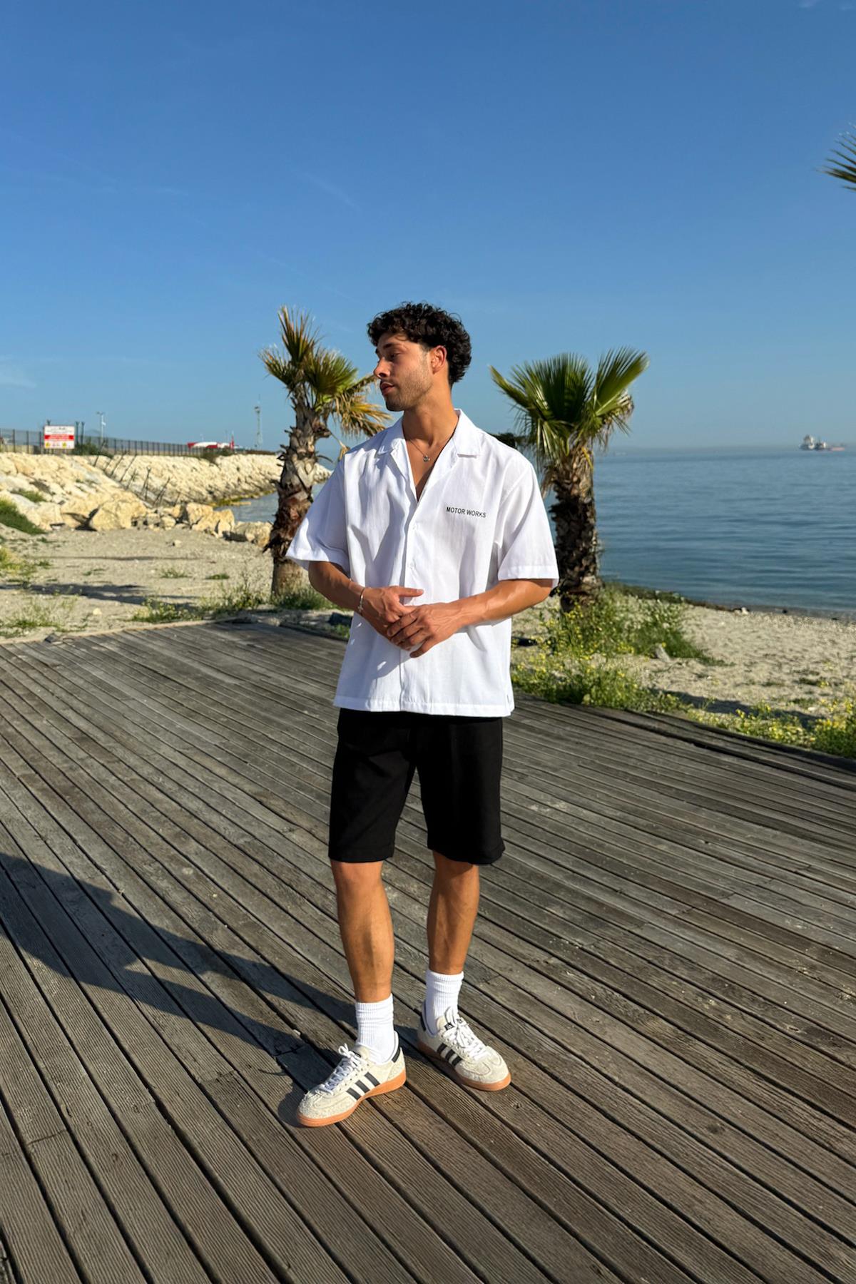 Bağcıklı Keten Bermuda Şort Siyah