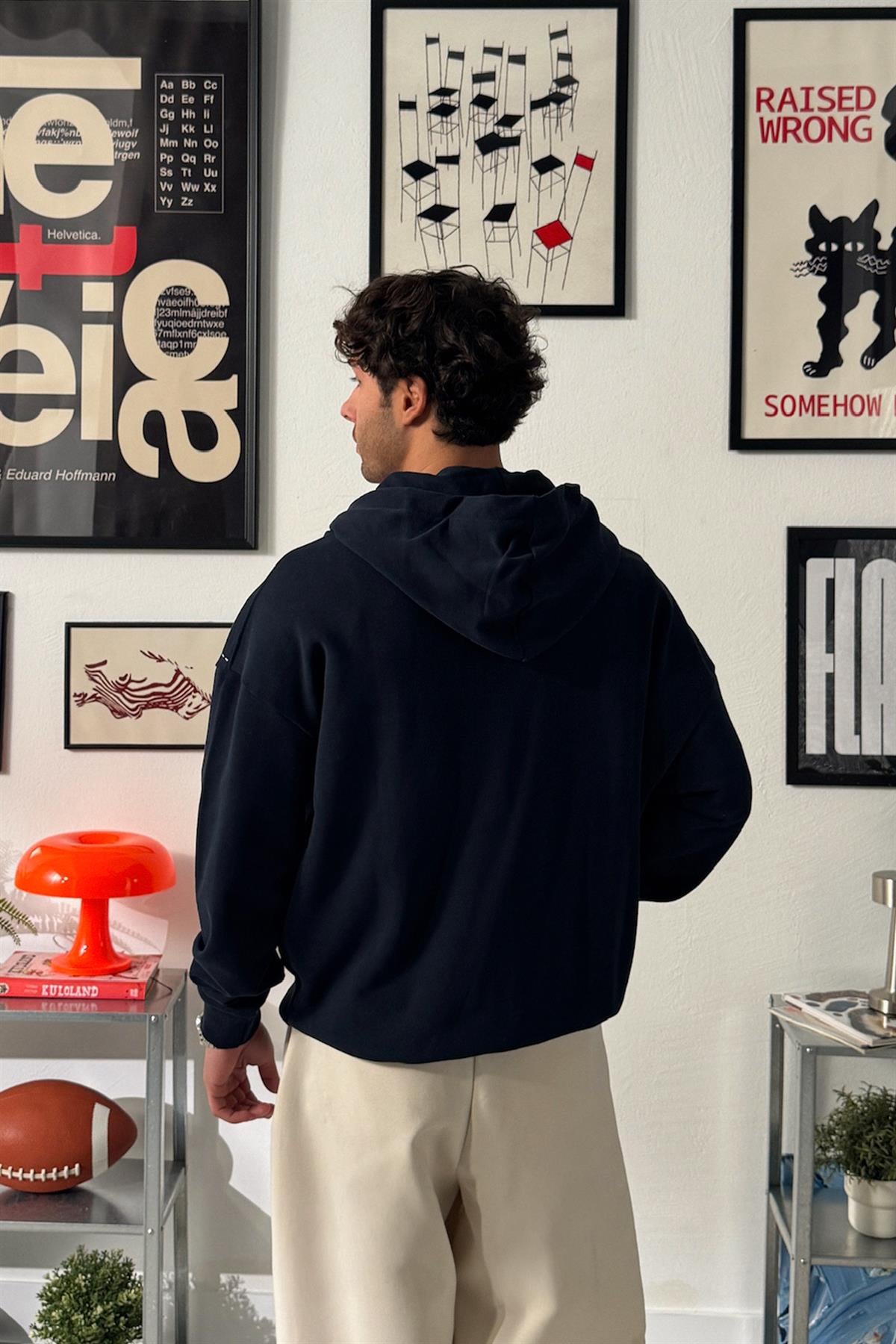 Baklava Desenli Zip Hoodie