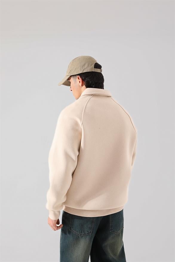 Bakunchık Baskılı Polo Yaka Bej Sweatshirt