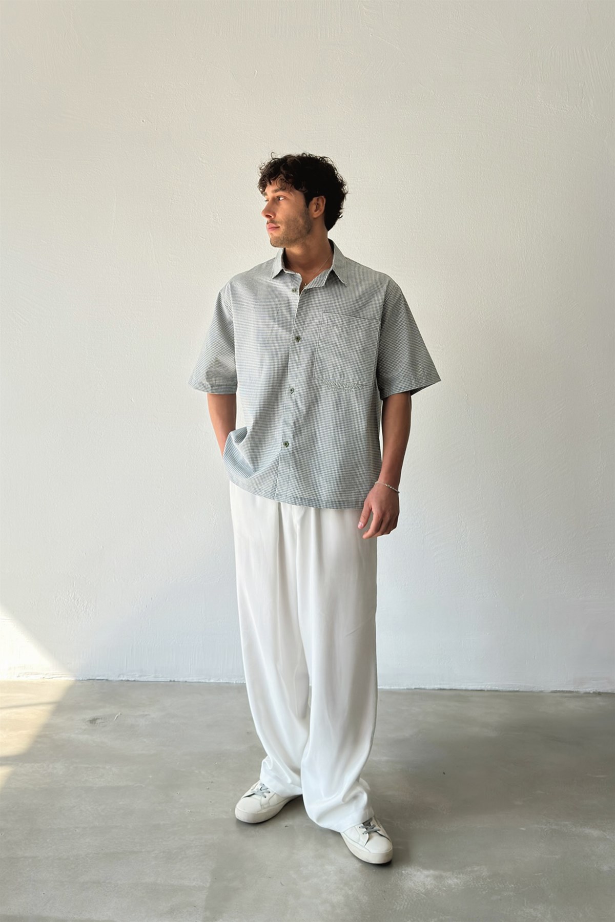 Barmodern Spirit Nakışlı Ekose Yeşil Poplin Oversize Gömlek