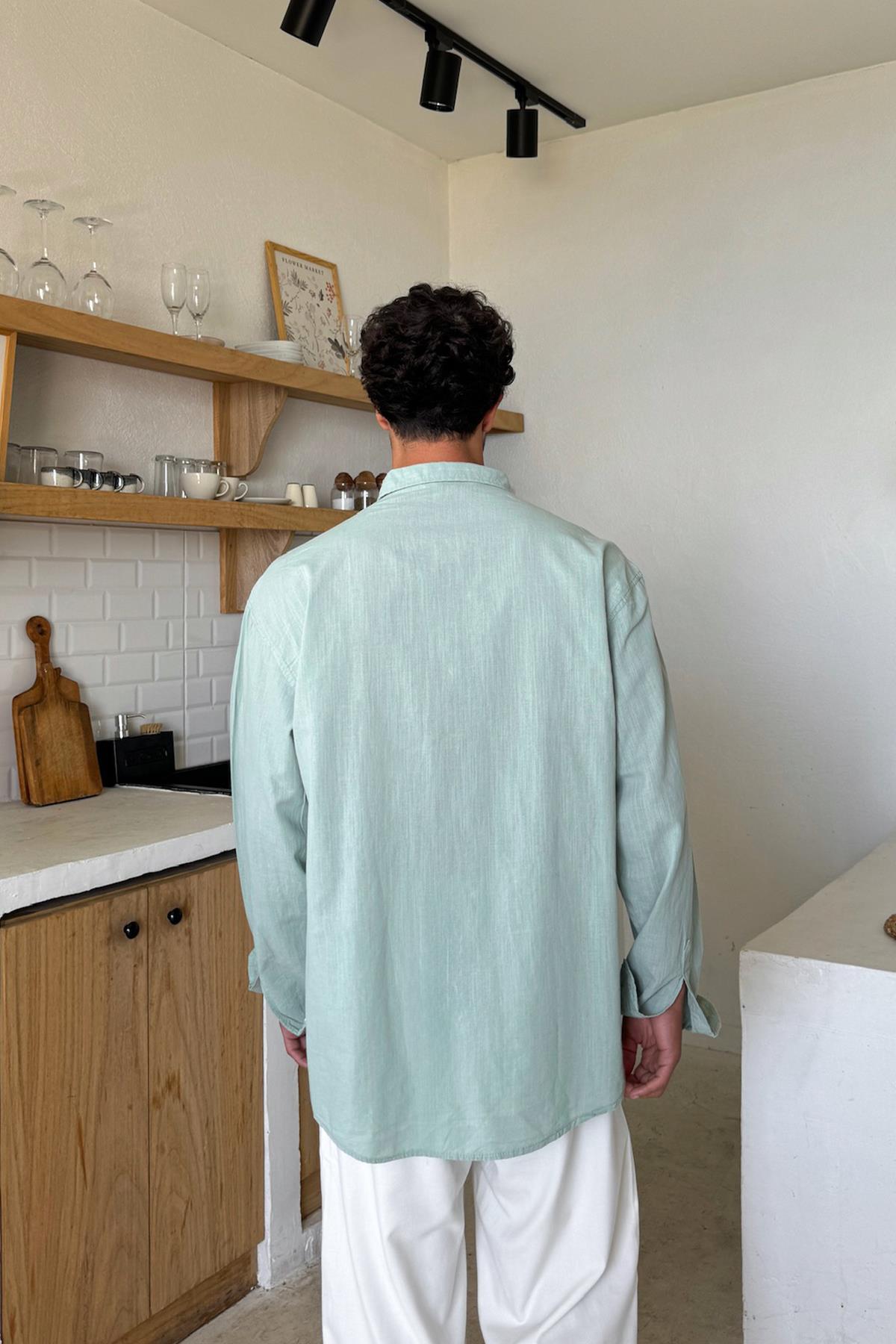 Basic Açık Keten Gömlek Açık Haki