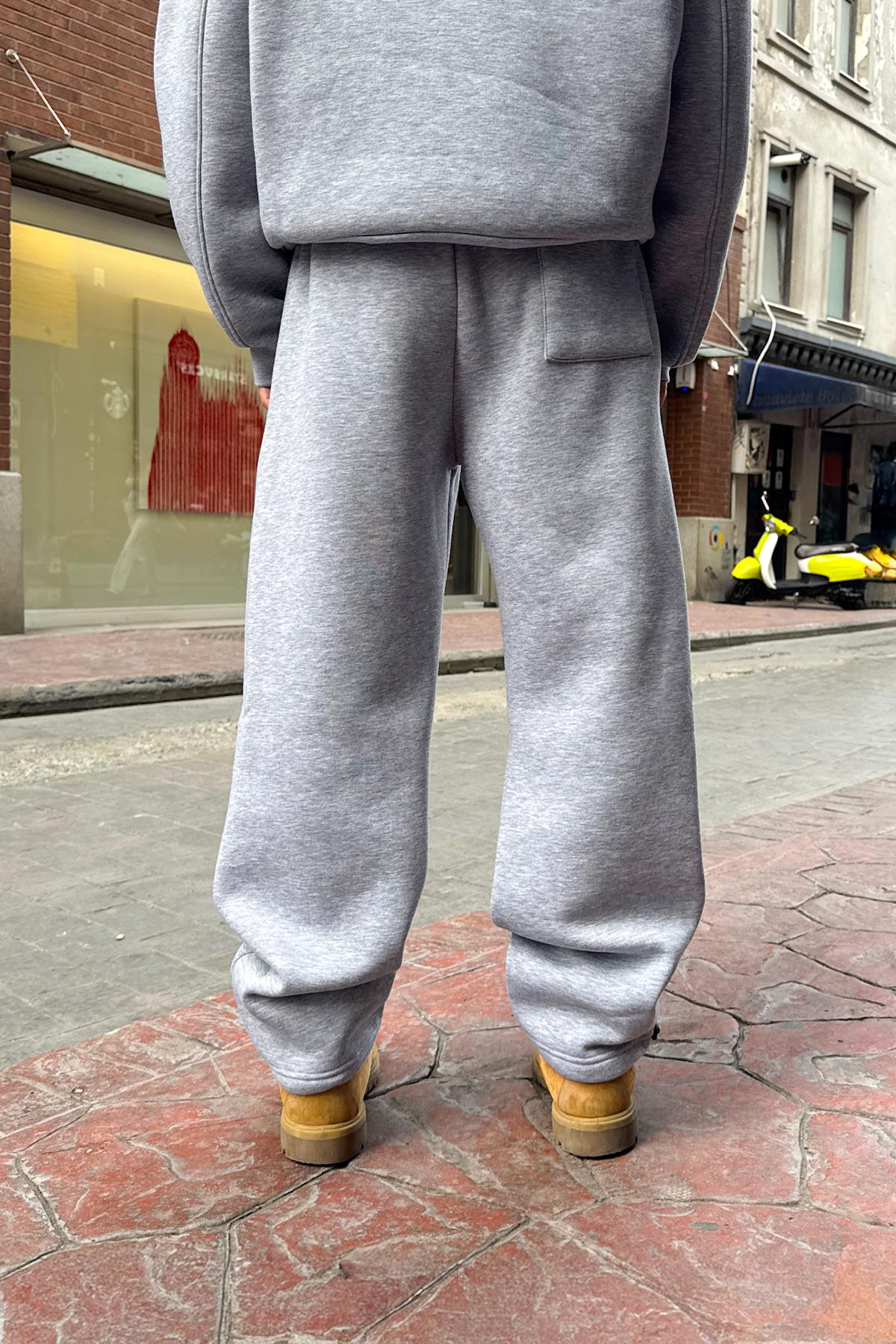 Basic Ayarlanabilir Paça Eşofman Altı Gri Melanj