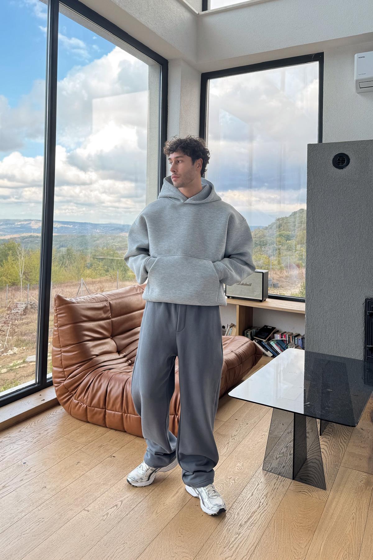 Basic Ayarlanabilir Paça Eşofman Altı Füme