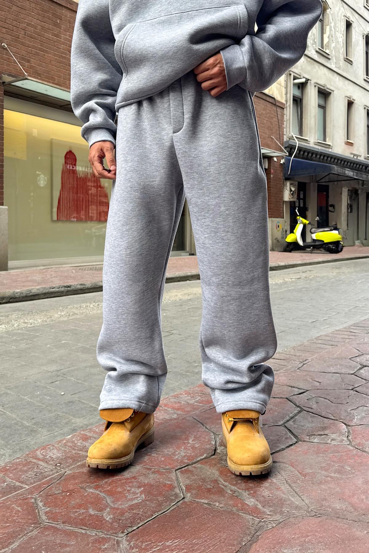 Basic Ayarlanabilir Paça Eşofman Altı Gri Melanj