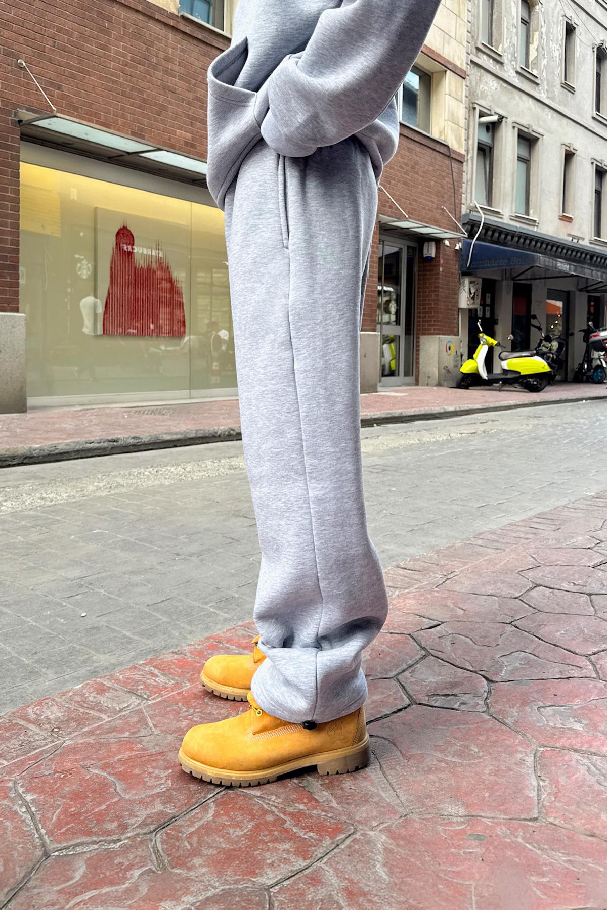 Basic Ayarlanabilir Paça Eşofman Altı Gri Melanj