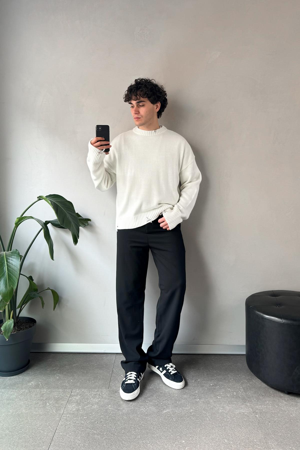 Basic Baggy Siyah Kumaş Pantolon