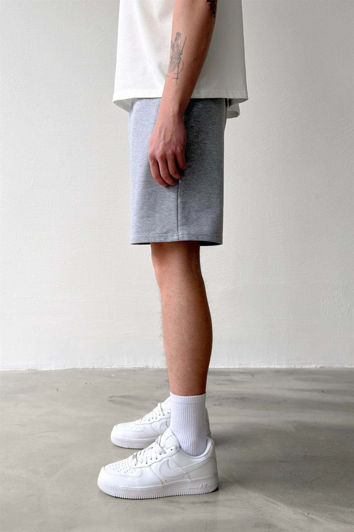 Basic Bel Lastikli Gri Melanj Şort