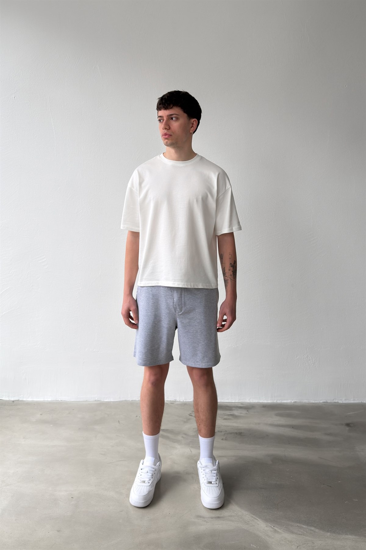 Basic Bel Lastikli Gri Melanj Şort