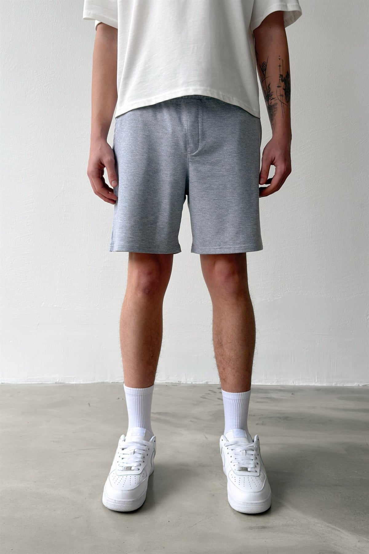 Basic Bel Lastikli Gri Melanj Şort