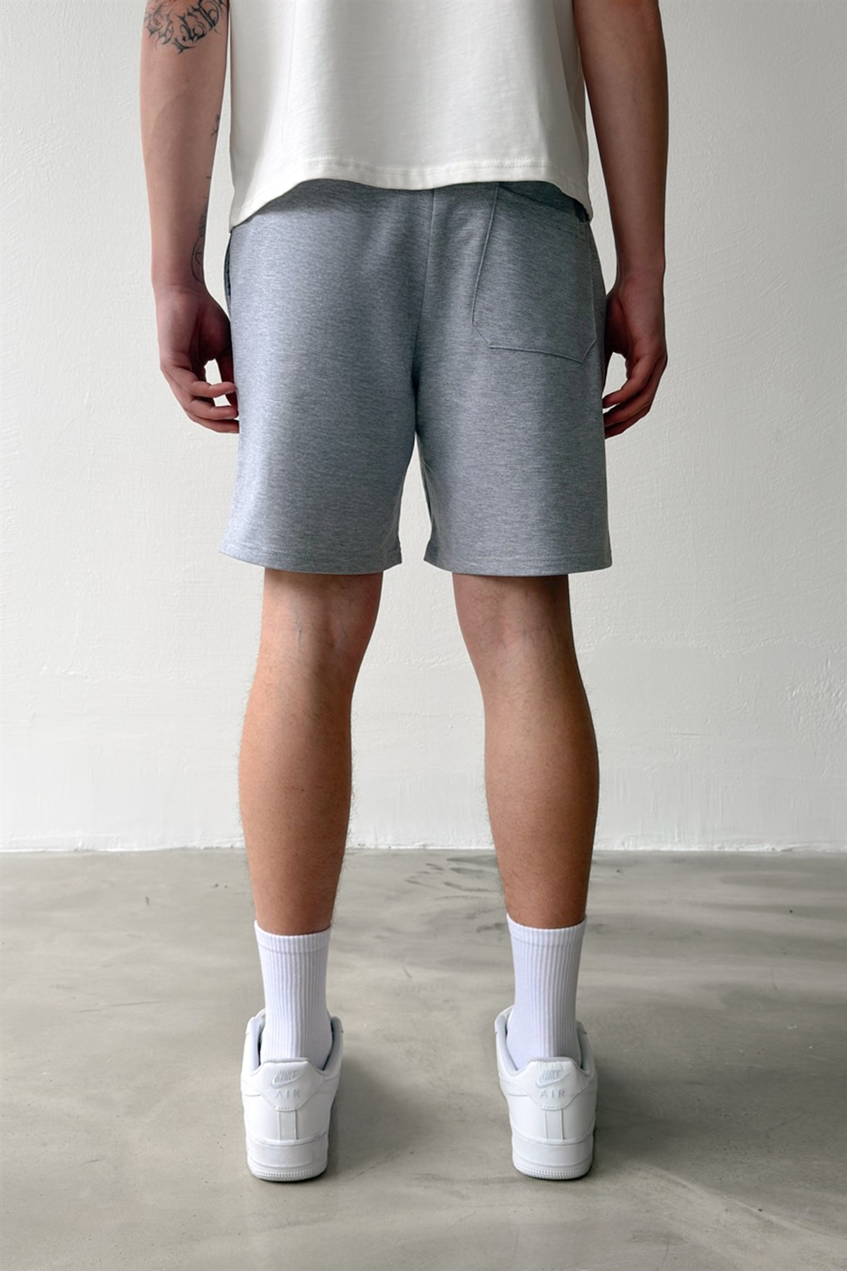 Basic Bel Lastikli Gri Melanj Şort