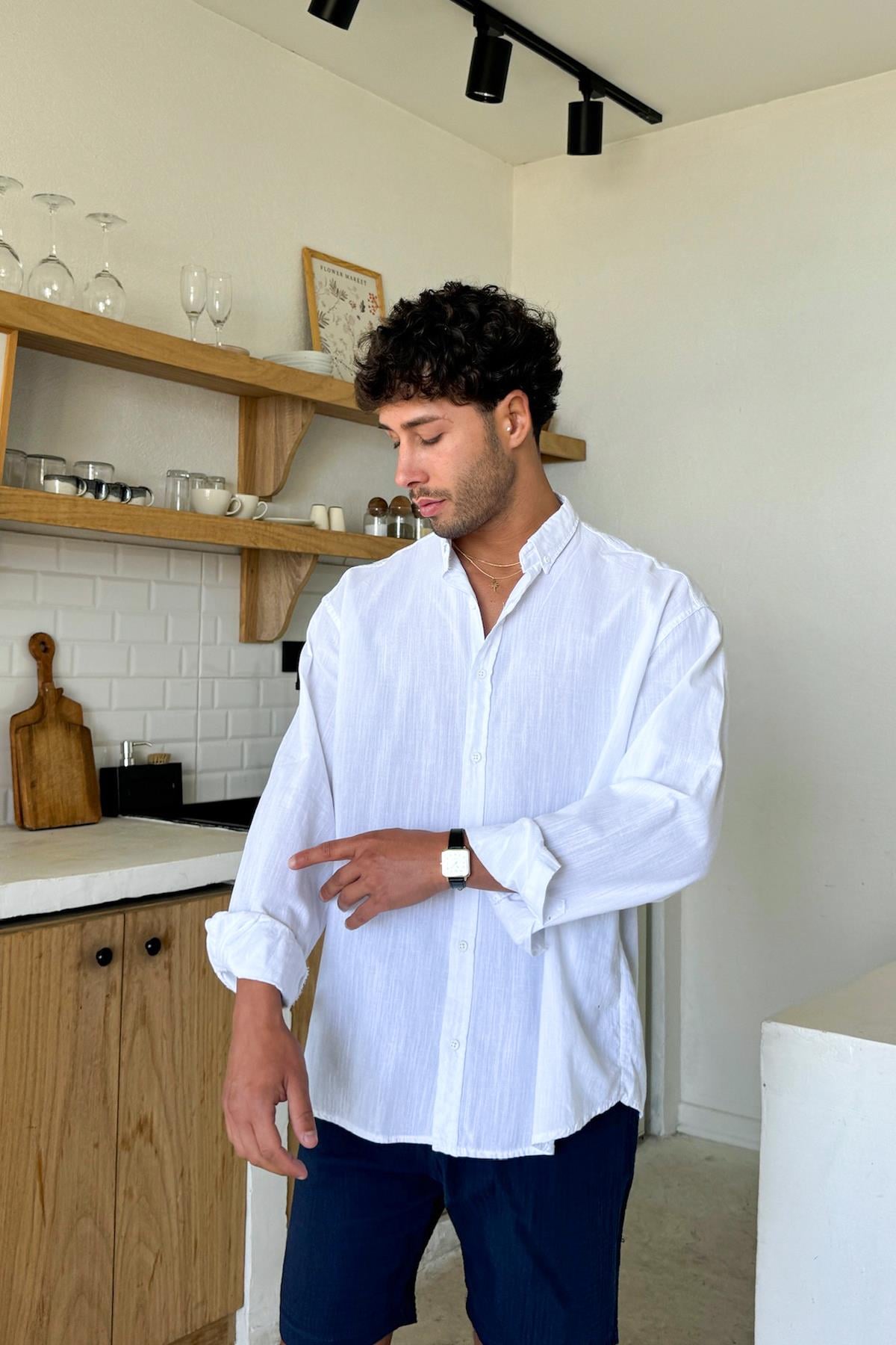 Basic Beyaz Keten Gömlek