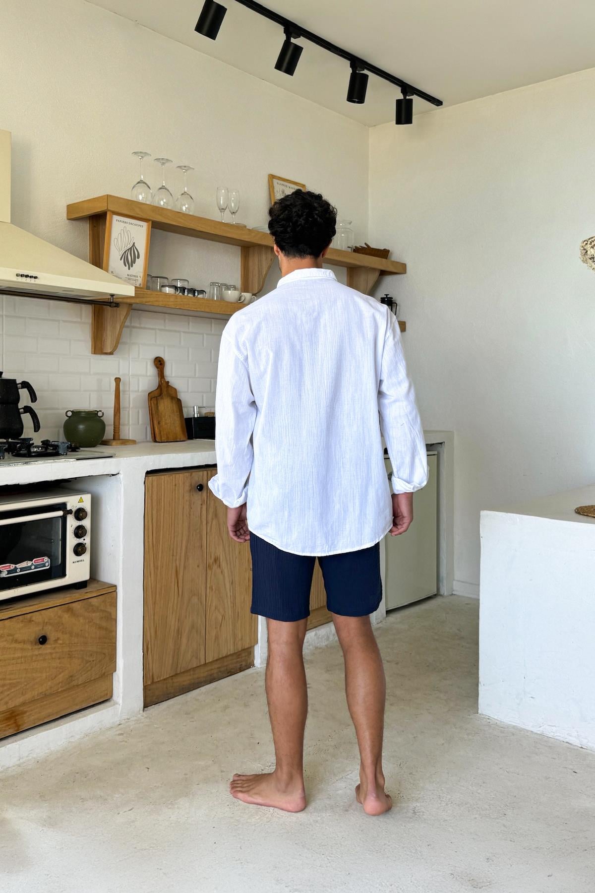 Basic Keten Gömlek Beyaz