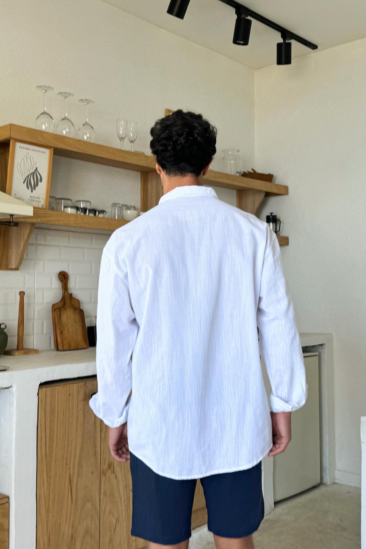 Basic Keten Gömlek Beyaz