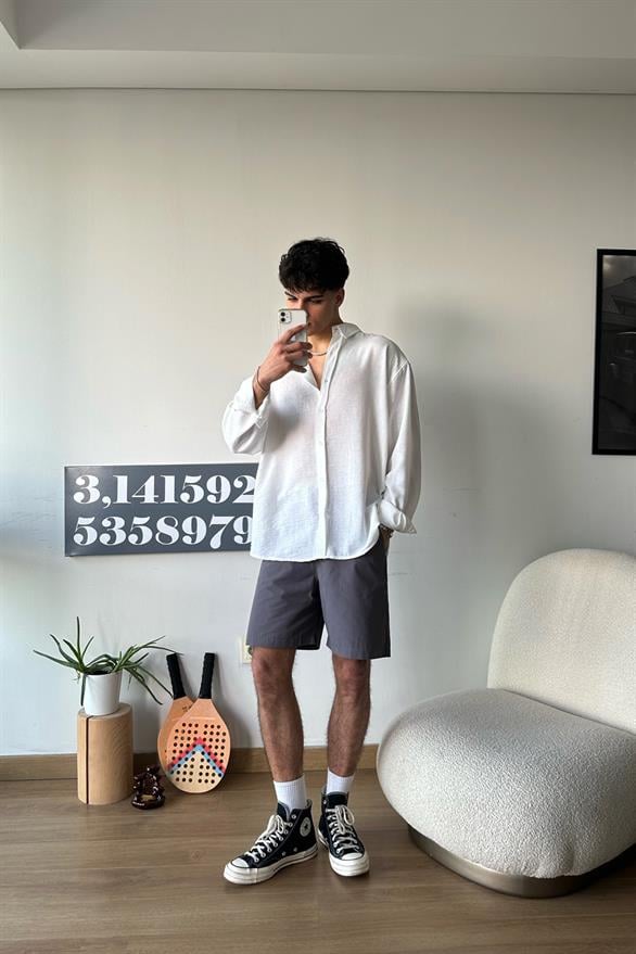 Basic Beyaz Uzun Kollu Oversize Gömlek