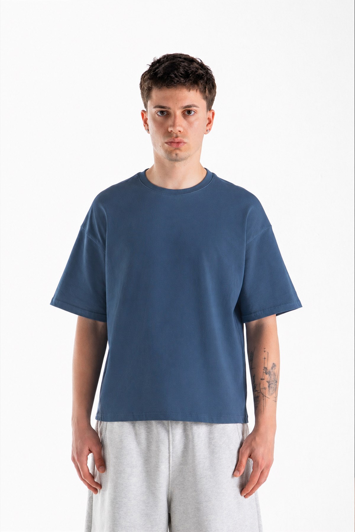 Basic Boxy Fit İndigo Tişört