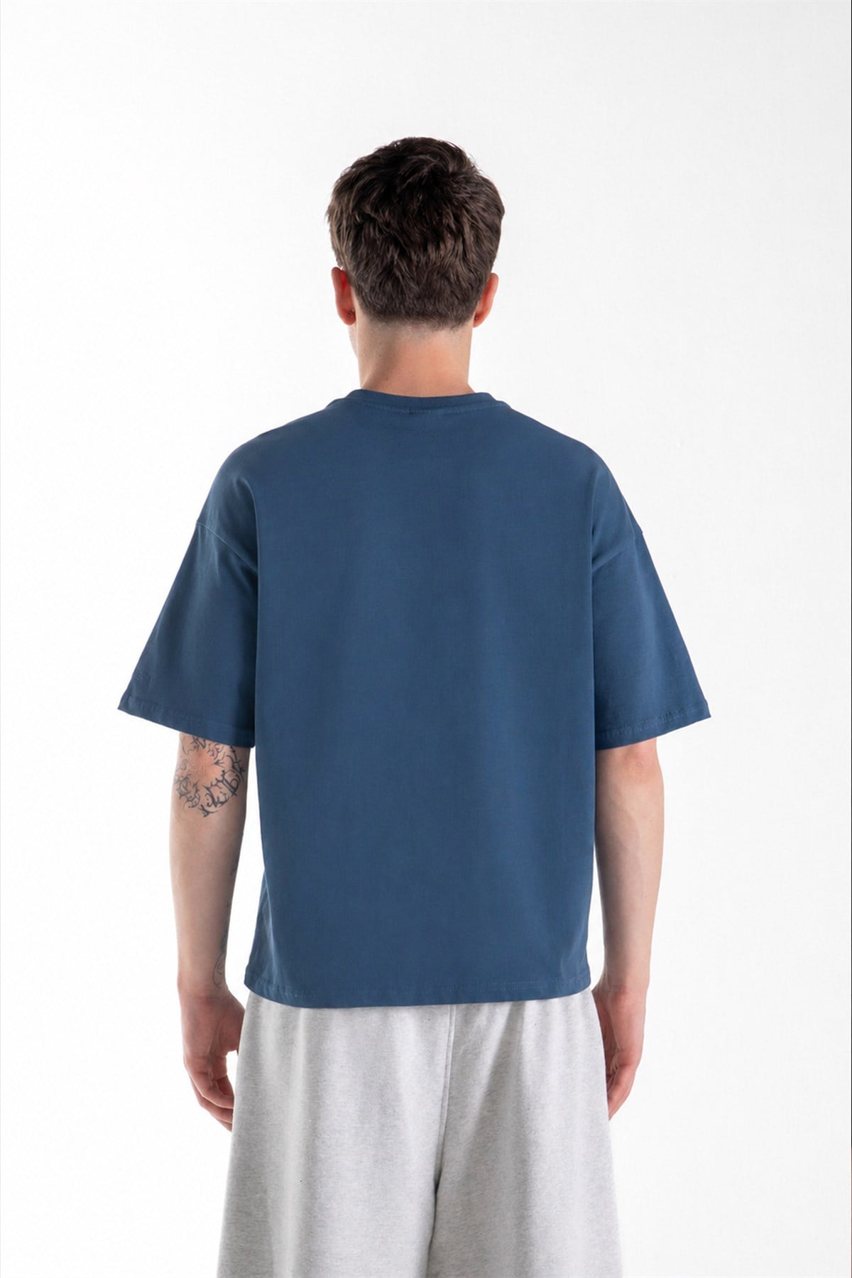 Basic Boxy Fit İndigo Tişört