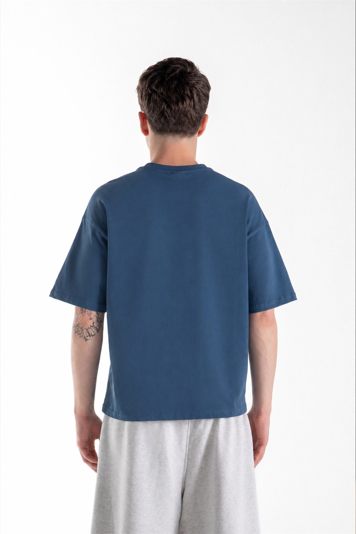 Basic Boxy Fit İndigo Tişört