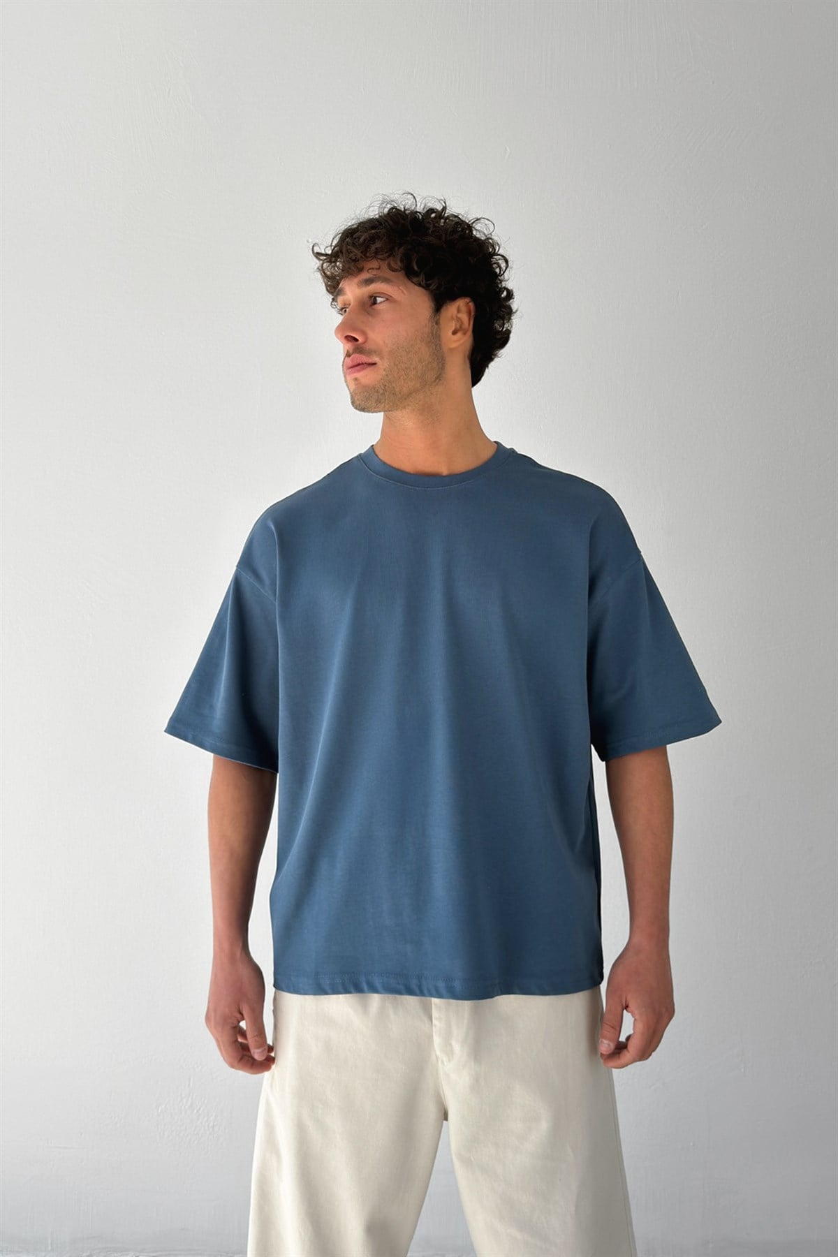 Basic Boxy Fit İndigo Tişört