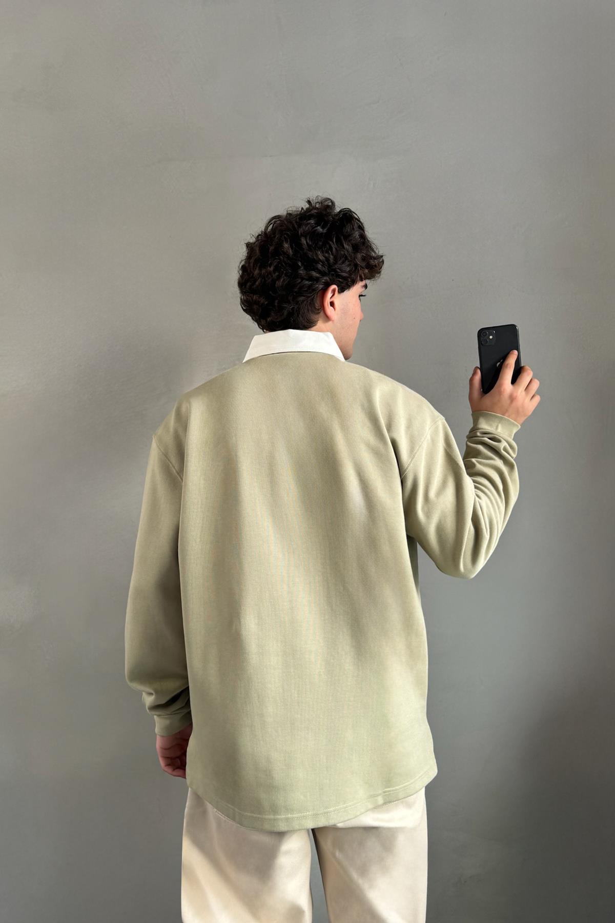 Flaw Atelier Basic Haki Polo Yaka Uzun Kol Tişört