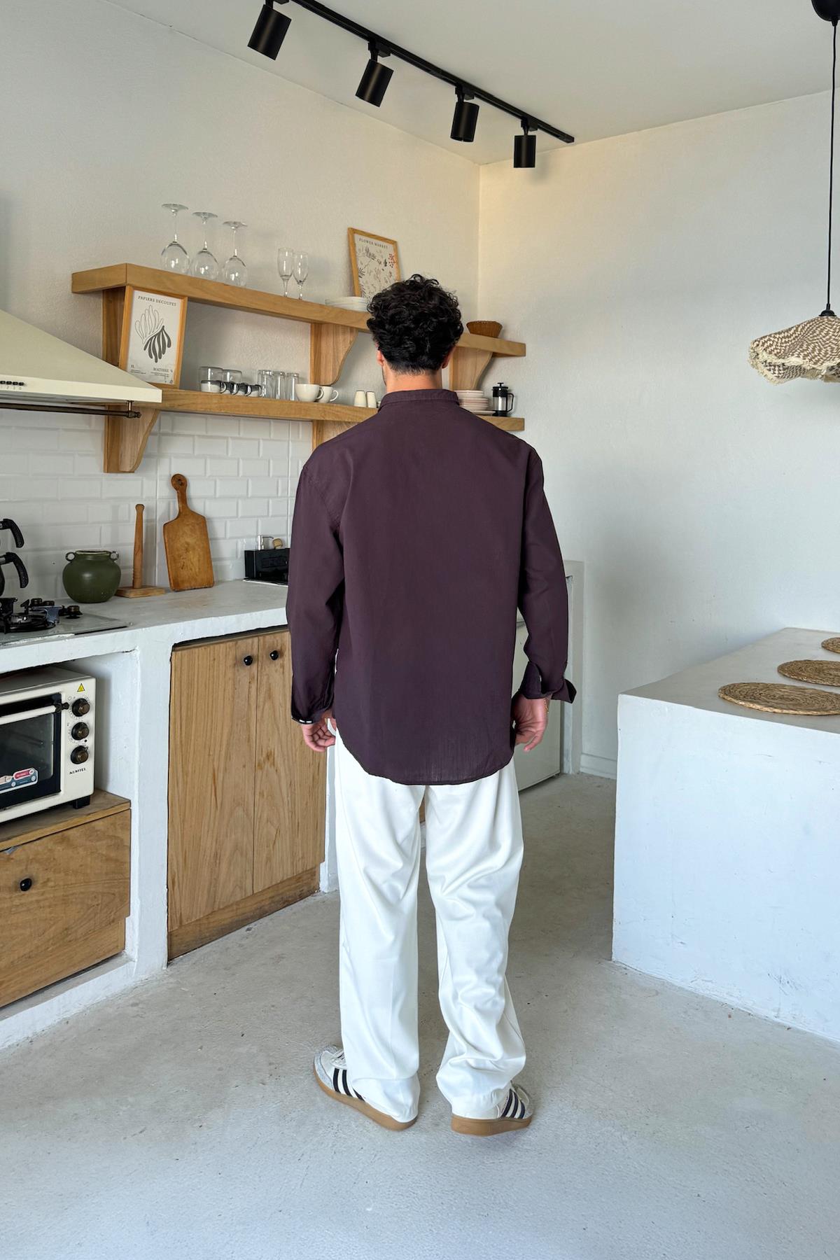 Basic Keten Gömlek Kahverengi