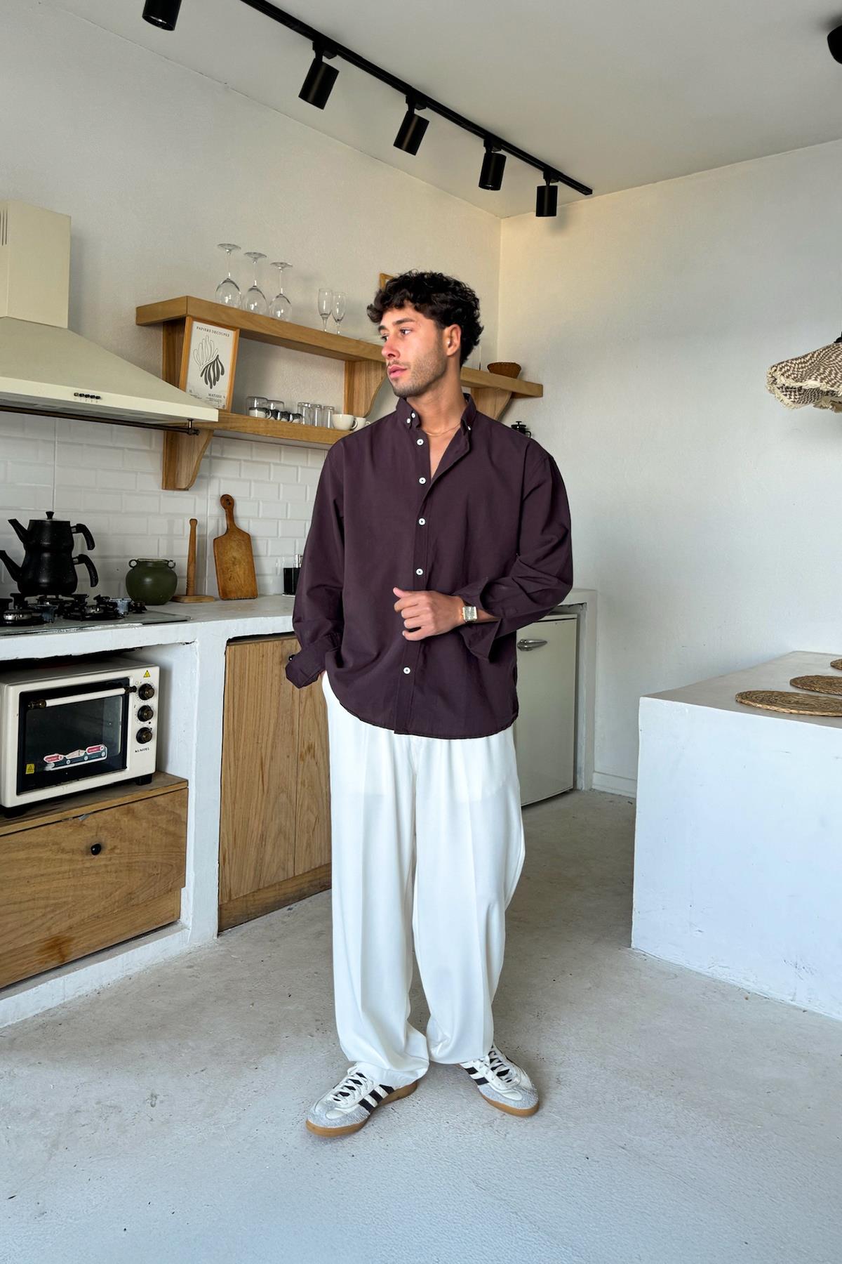 Basic Keten Gömlek Kahverengi