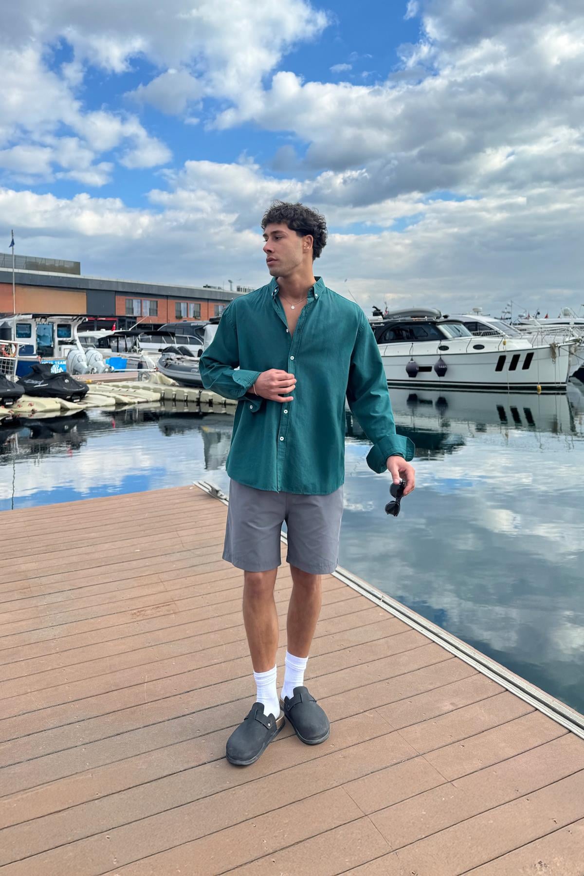 Basic Keten Yeşil Gömlek Yeşil