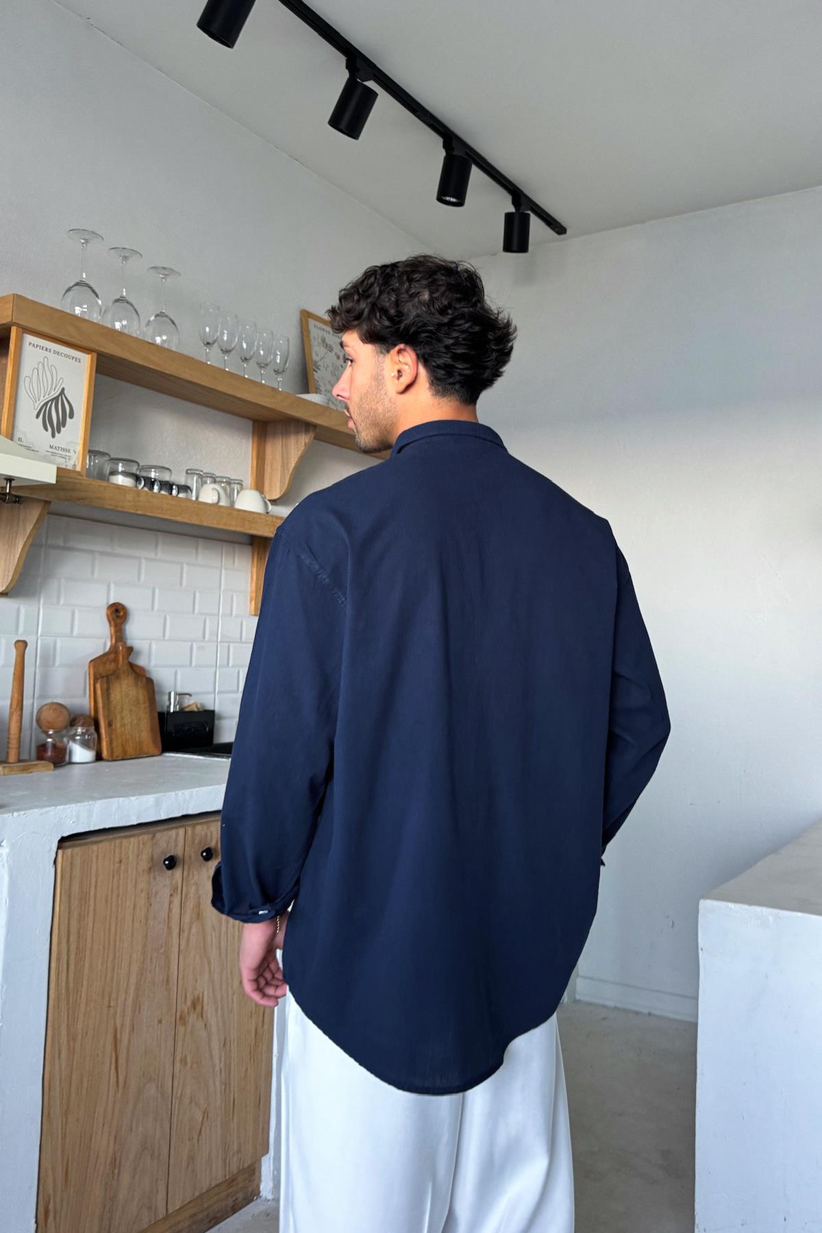 Basic Keten Gömlek Lacivert