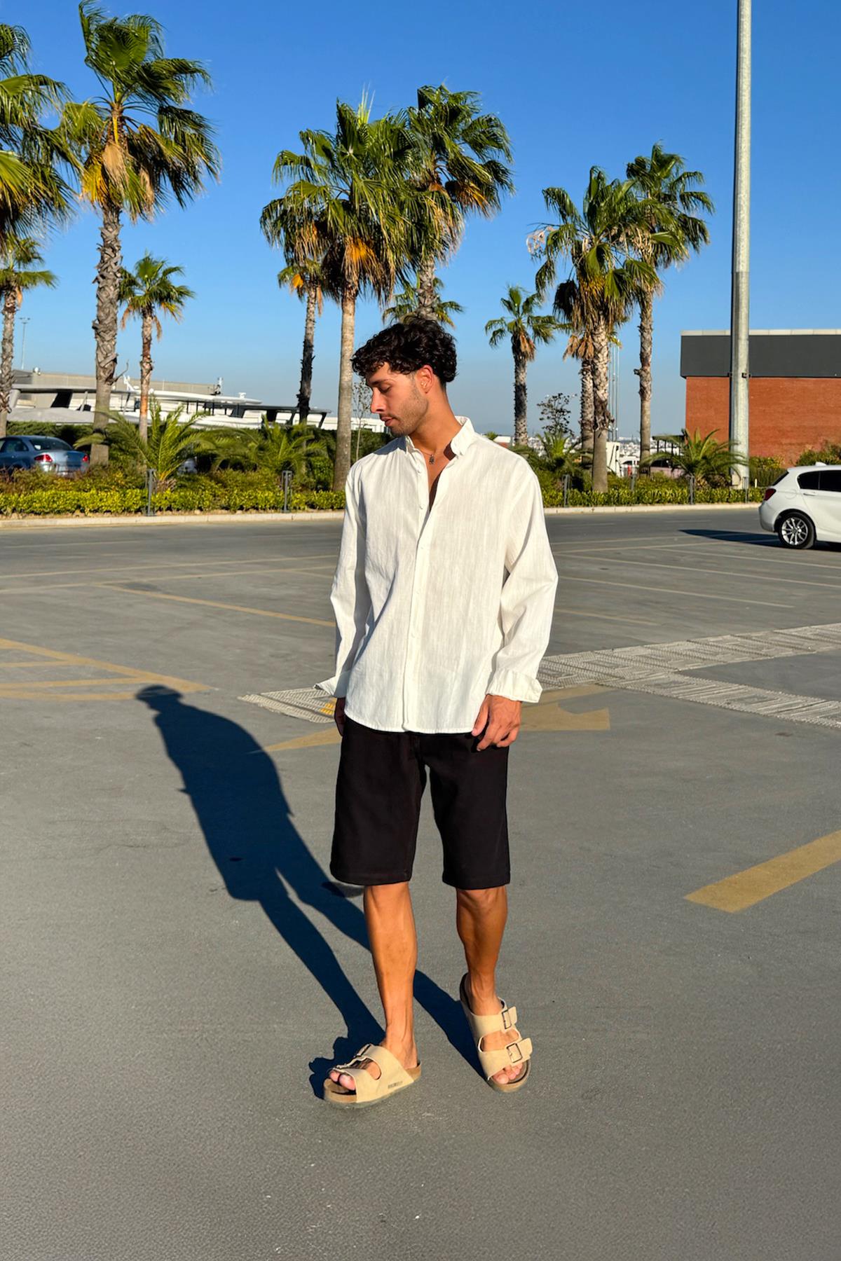 Basic Keten Gömlek Ekru