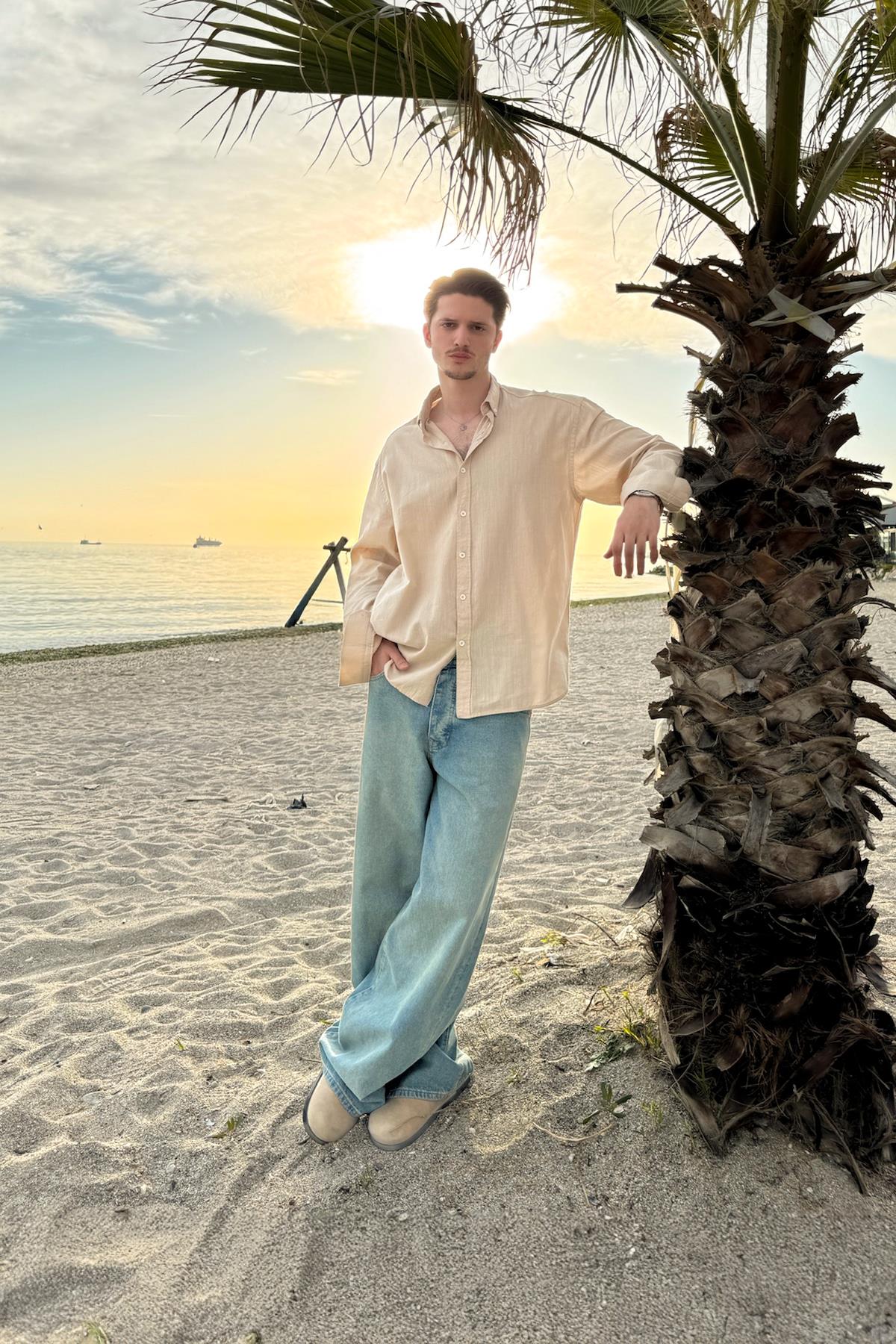 Basic Keten Gömlek Bej