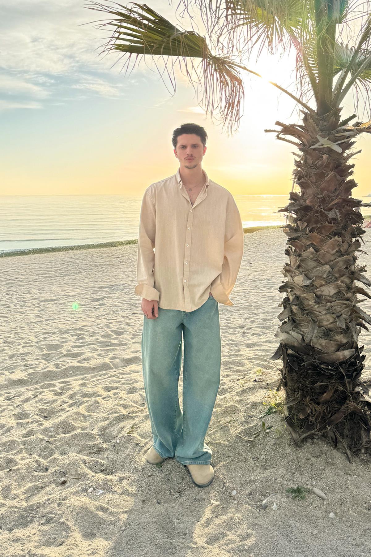 Basic Keten Gömlek Bej