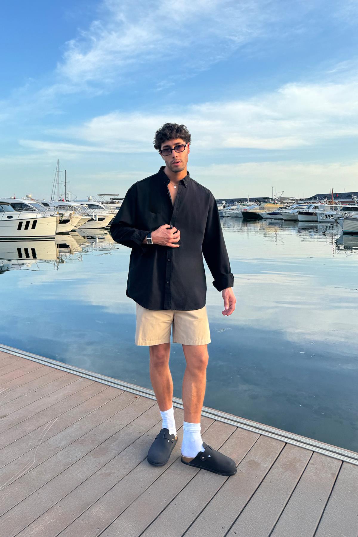 Basic Keten Gömlek Siyah